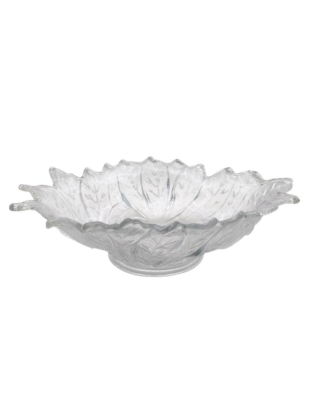 Oval Pressed Glass Centerpiece Serving Bowl Clear Cabbage Leaf Vintage MCM Fall